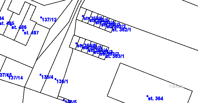 Parcela st. 363/2 v KÚ Hýskov, Katastrální mapa