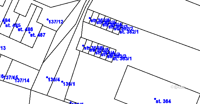 Parcela st. 363/3 v KÚ Hýskov, Katastrální mapa