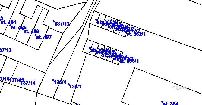 Parcela st. 363/4 v KÚ Hýskov, Katastrální mapa