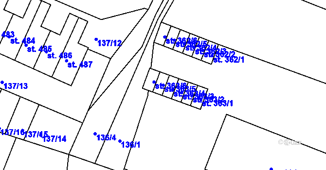 Parcela st. 363/5 v KÚ Hýskov, Katastrální mapa