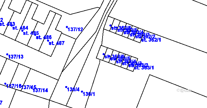 Parcela st. 363/6 v KÚ Hýskov, Katastrální mapa