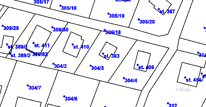 Parcela st. 383 v KÚ Hýskov, Katastrální mapa
