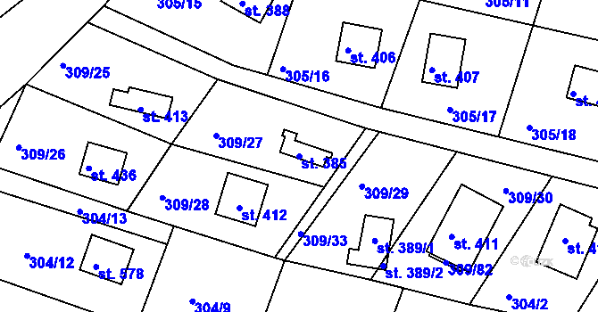 Parcela st. 385 v KÚ Hýskov, Katastrální mapa