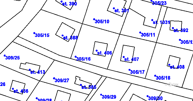 Parcela st. 406 v KÚ Hýskov, Katastrální mapa