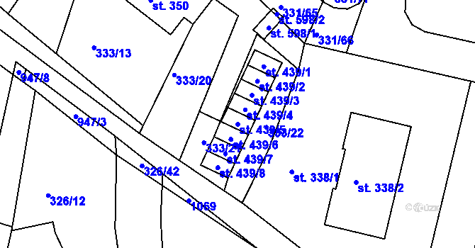 Parcela st. 439/5 v KÚ Hýskov, Katastrální mapa