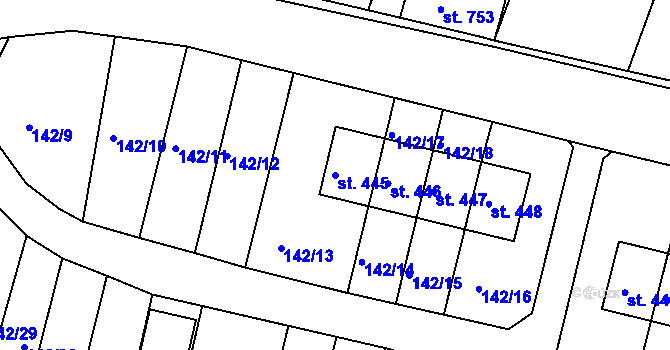 Parcela st. 445 v KÚ Hýskov, Katastrální mapa