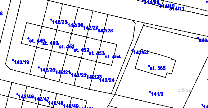 Parcela st. 454 v KÚ Hýskov, Katastrální mapa