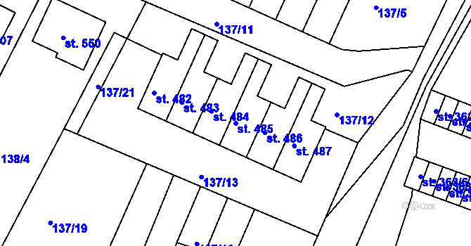 Parcela st. 485 v KÚ Hýskov, Katastrální mapa