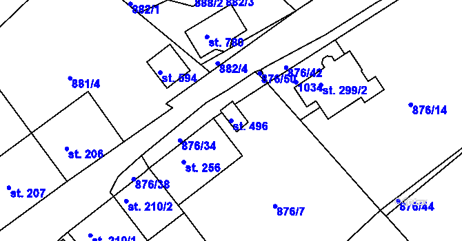 Parcela st. 496 v KÚ Hýskov, Katastrální mapa