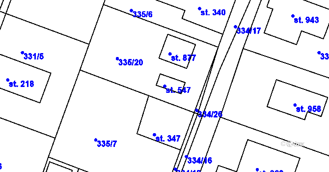 Parcela st. 547 v KÚ Hýskov, Katastrální mapa