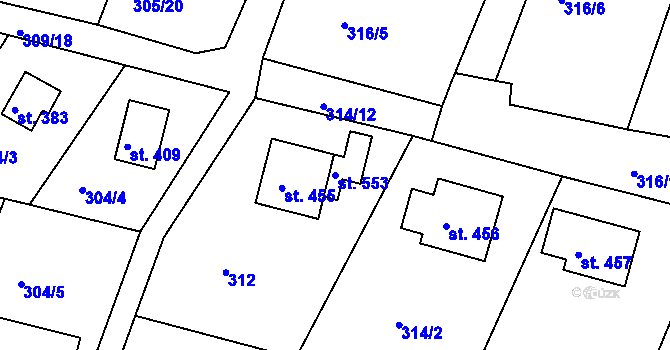 Parcela st. 553 v KÚ Hýskov, Katastrální mapa