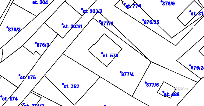 Parcela st. 579 v KÚ Hýskov, Katastrální mapa