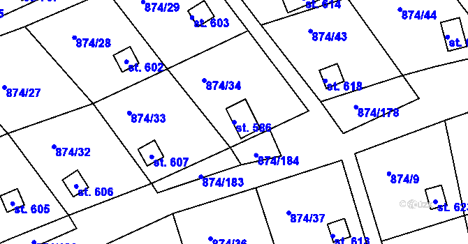 Parcela st. 586 v KÚ Hýskov, Katastrální mapa