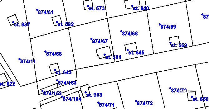 Parcela st. 591 v KÚ Hýskov, Katastrální mapa