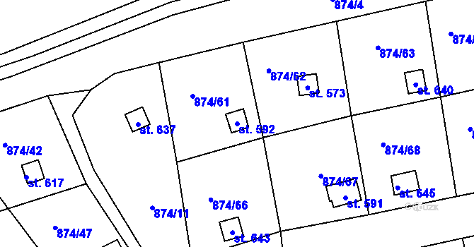 Parcela st. 592 v KÚ Hýskov, Katastrální mapa