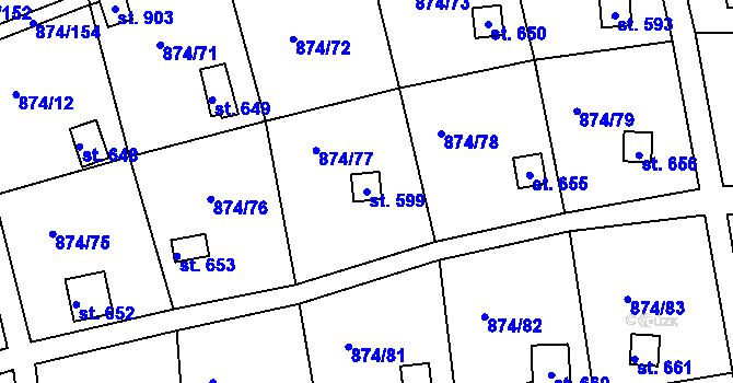 Parcela st. 599 v KÚ Hýskov, Katastrální mapa