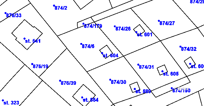 Parcela st. 604 v KÚ Hýskov, Katastrální mapa