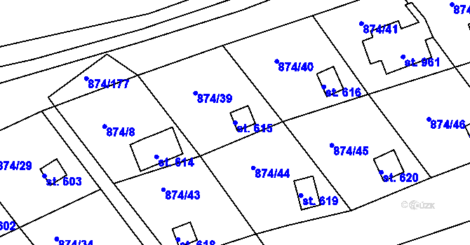 Parcela st. 615 v KÚ Hýskov, Katastrální mapa