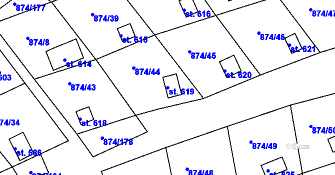 Parcela st. 619 v KÚ Hýskov, Katastrální mapa