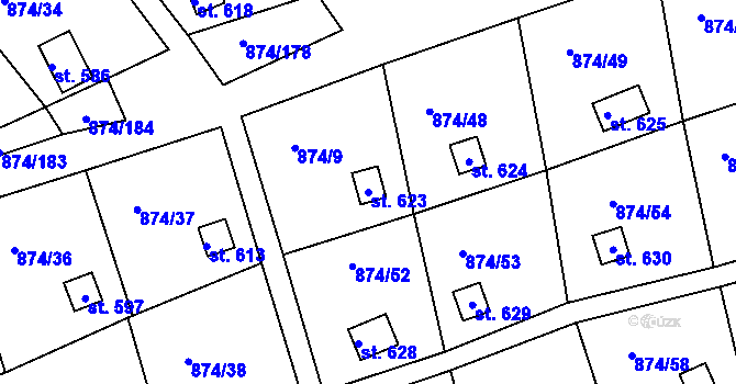 Parcela st. 623 v KÚ Hýskov, Katastrální mapa