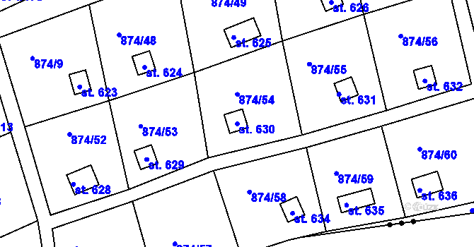 Parcela st. 630 v KÚ Hýskov, Katastrální mapa