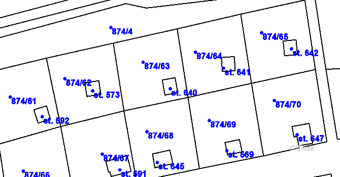 Parcela st. 640 v KÚ Hýskov, Katastrální mapa
