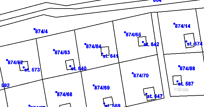 Parcela st. 641 v KÚ Hýskov, Katastrální mapa