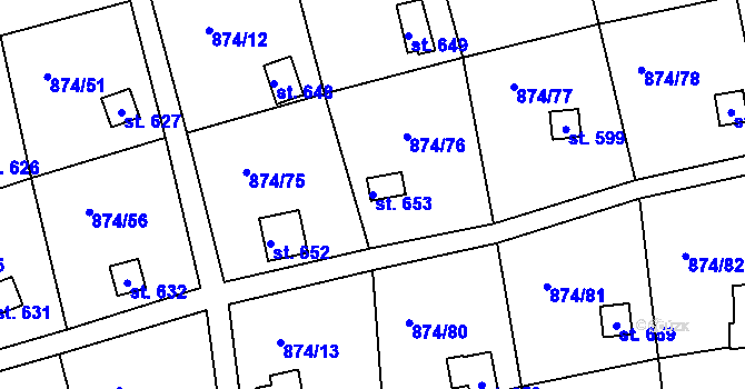 Parcela st. 653 v KÚ Hýskov, Katastrální mapa