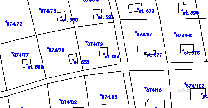 Parcela st. 656 v KÚ Hýskov, Katastrální mapa