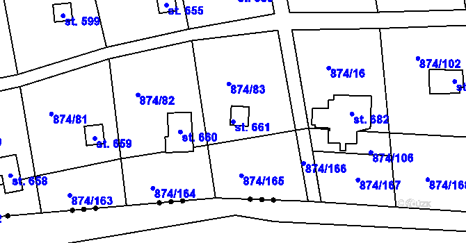Parcela st. 661 v KÚ Hýskov, Katastrální mapa