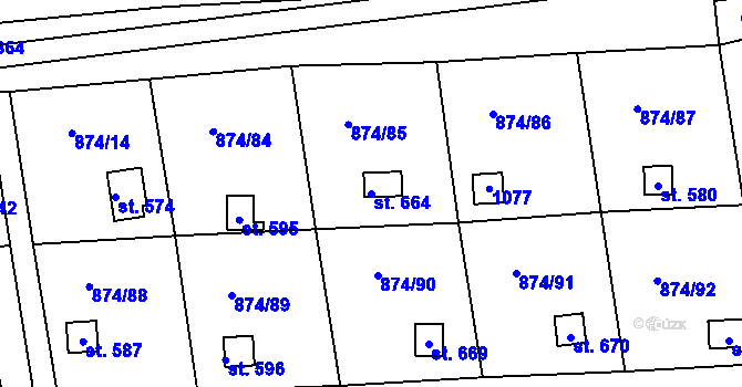 Parcela st. 664 v KÚ Hýskov, Katastrální mapa
