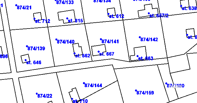 Parcela st. 667 v KÚ Hýskov, Katastrální mapa