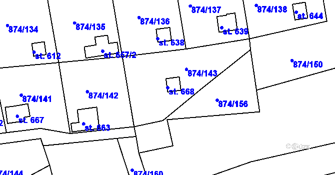 Parcela st. 668 v KÚ Hýskov, Katastrální mapa