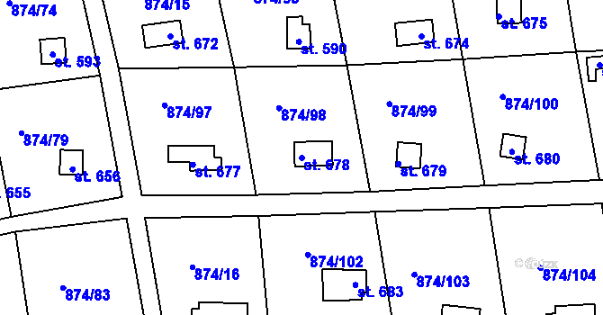Parcela st. 678 v KÚ Hýskov, Katastrální mapa