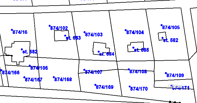 Parcela st. 684 v KÚ Hýskov, Katastrální mapa