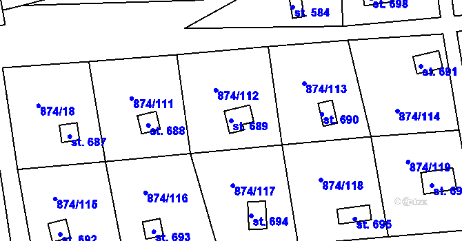 Parcela st. 689 v KÚ Hýskov, Katastrální mapa