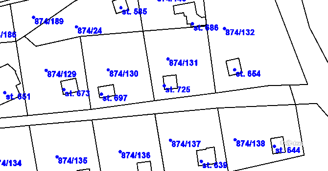 Parcela st. 725 v KÚ Hýskov, Katastrální mapa