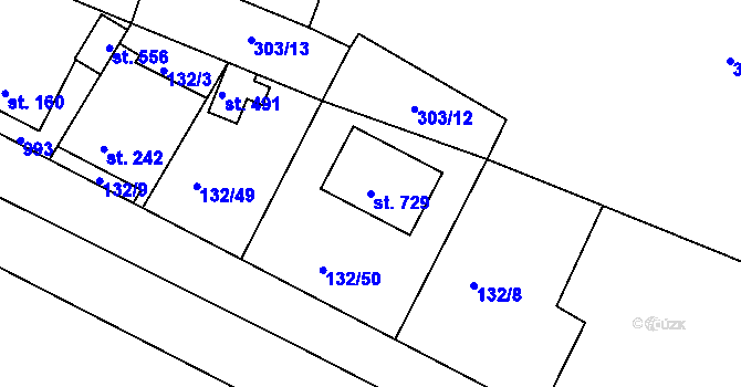 Parcela st. 729 v KÚ Hýskov, Katastrální mapa