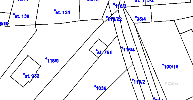 Parcela st. 761 v KÚ Hýskov, Katastrální mapa