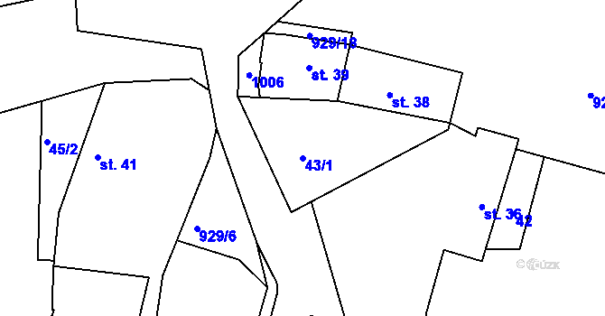 Parcela st. 43/1 v KÚ Hýskov, Katastrální mapa