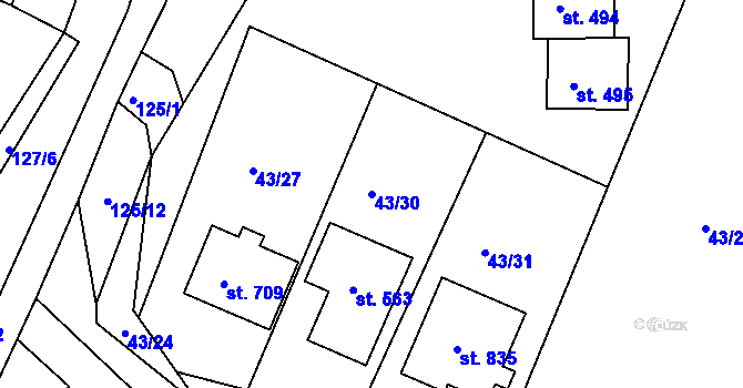 Parcela st. 43/30 v KÚ Hýskov, Katastrální mapa
