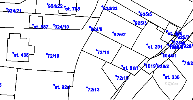 Parcela st. 72/11 v KÚ Hýskov, Katastrální mapa