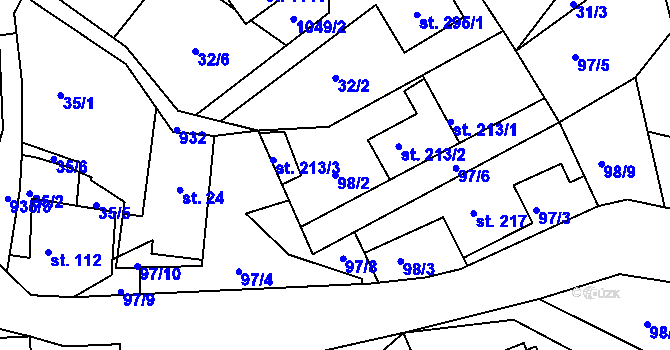 Parcela st. 98/2 v KÚ Hýskov, Katastrální mapa