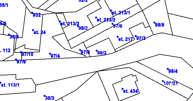 Parcela st. 98/3 v KÚ Hýskov, Katastrální mapa