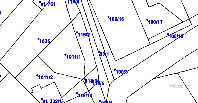 Parcela st. 99/1 v KÚ Hýskov, Katastrální mapa