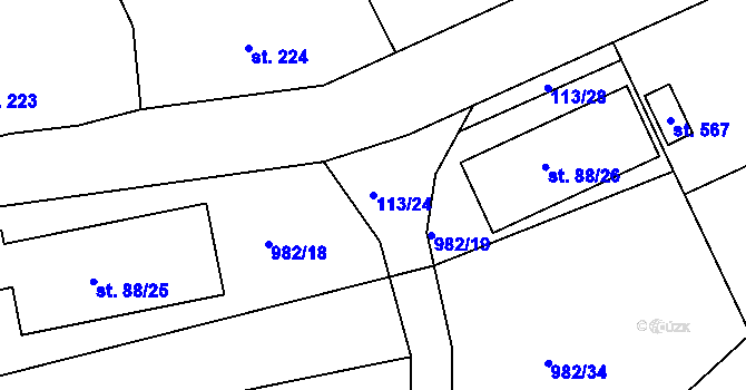 Parcela st. 113/24 v KÚ Hýskov, Katastrální mapa