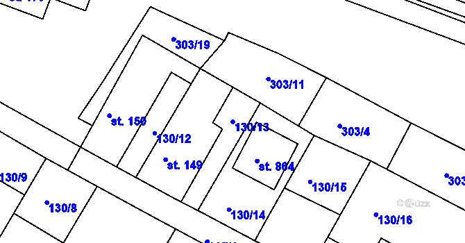 Parcela st. 130/13 v KÚ Hýskov, Katastrální mapa