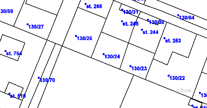 Parcela st. 130/24 v KÚ Hýskov, Katastrální mapa