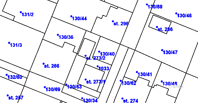 Parcela st. 130/40 v KÚ Hýskov, Katastrální mapa