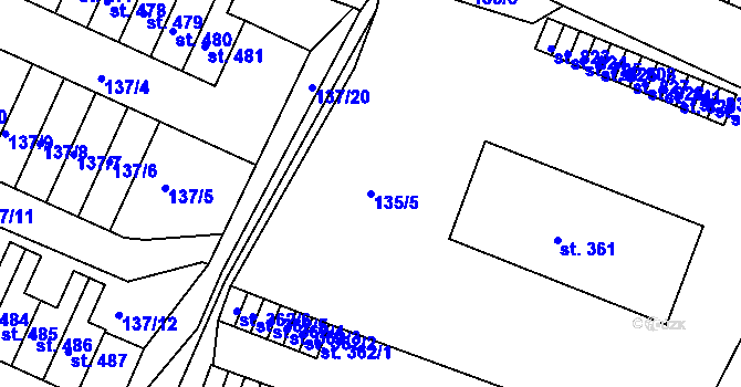 Parcela st. 135/5 v KÚ Hýskov, Katastrální mapa